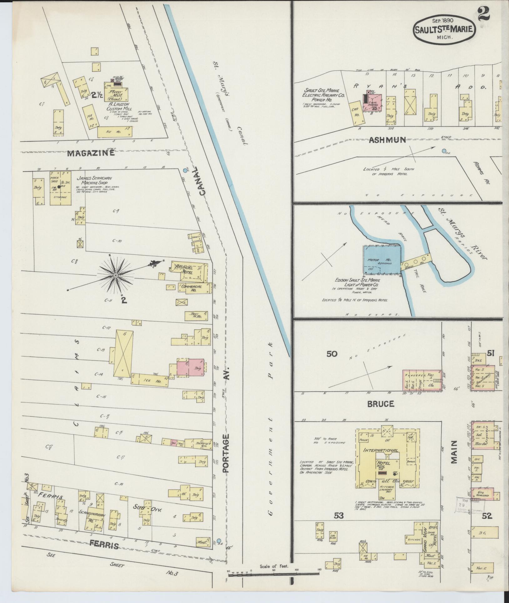 Sanborn Fire Insurance Map from Sault Sainte Marie, Chippewa County, Michigan (1890), Sheet #0002 - Complete Map Set gallery image, historic Sanborn map, vintage wall art, Michigan Michigan