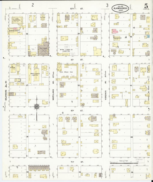 Sanborn Fire Insurance Map from Alamogordo, Otero County, New Mexico (1911), Sheet #0005 - Historic Sanborn Fire Insurance Map Print, vintage old map wall art, antique decor, genealogy gift, New Mexico New Mexico map