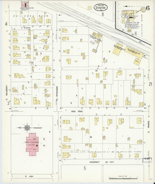 Sanborn Fire Insurance Map from Denton, Denton County, Texas (1912), Sheet #0006 - Historic Sanborn Fire Insurance Map Print, vintage old map wall art, antique decor, genealogy gift, Texas Texas map