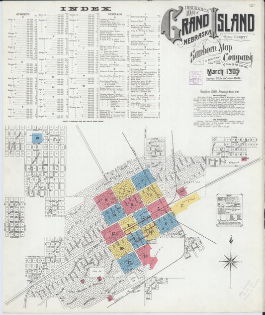 Sanborn Fire Insurance Map from Grand Island, Hall County, Nebraska (1905), Sheet #0001 - Historic Sanborn Fire Insurance Map Print, vintage old map wall art, antique decor, genealogy gift, Nebraska Nebraska map