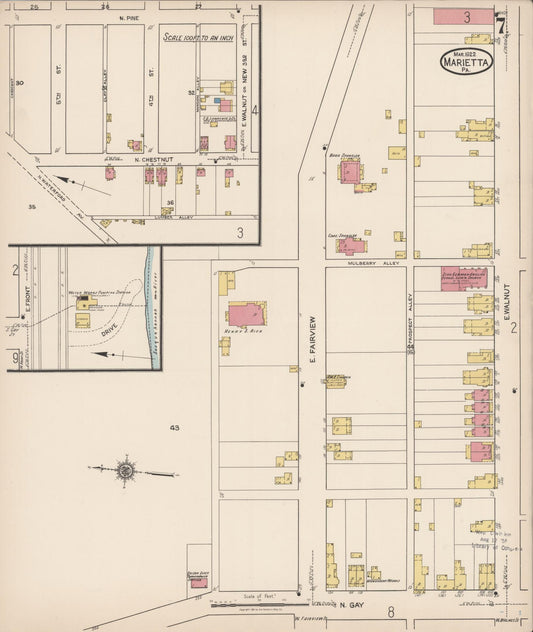 Sanborn Fire Insurance Map from Marietta, Lancaster County, Pennsylvania (1922), Sheet #0007 - Historic Sanborn Fire Insurance Map Print, vintage old map wall art, antique decor, genealogy gift, Pennsylvania Pennsylvania map