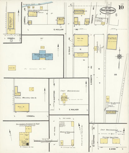 Sanborn Fire Insurance Map from Breckenridge, Stephens County, Texas (1921), Sheet #0010 - Historic Sanborn Fire Insurance Map Print, vintage old map wall art, antique decor, genealogy gift, Texas Texas map