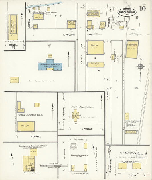 Sanborn Fire Insurance Map from Breckenridge, Stephens County, Texas (1921), Sheet #0010 - Historic Sanborn Fire Insurance Map Print, vintage old map wall art, antique decor, genealogy gift, Texas Texas map