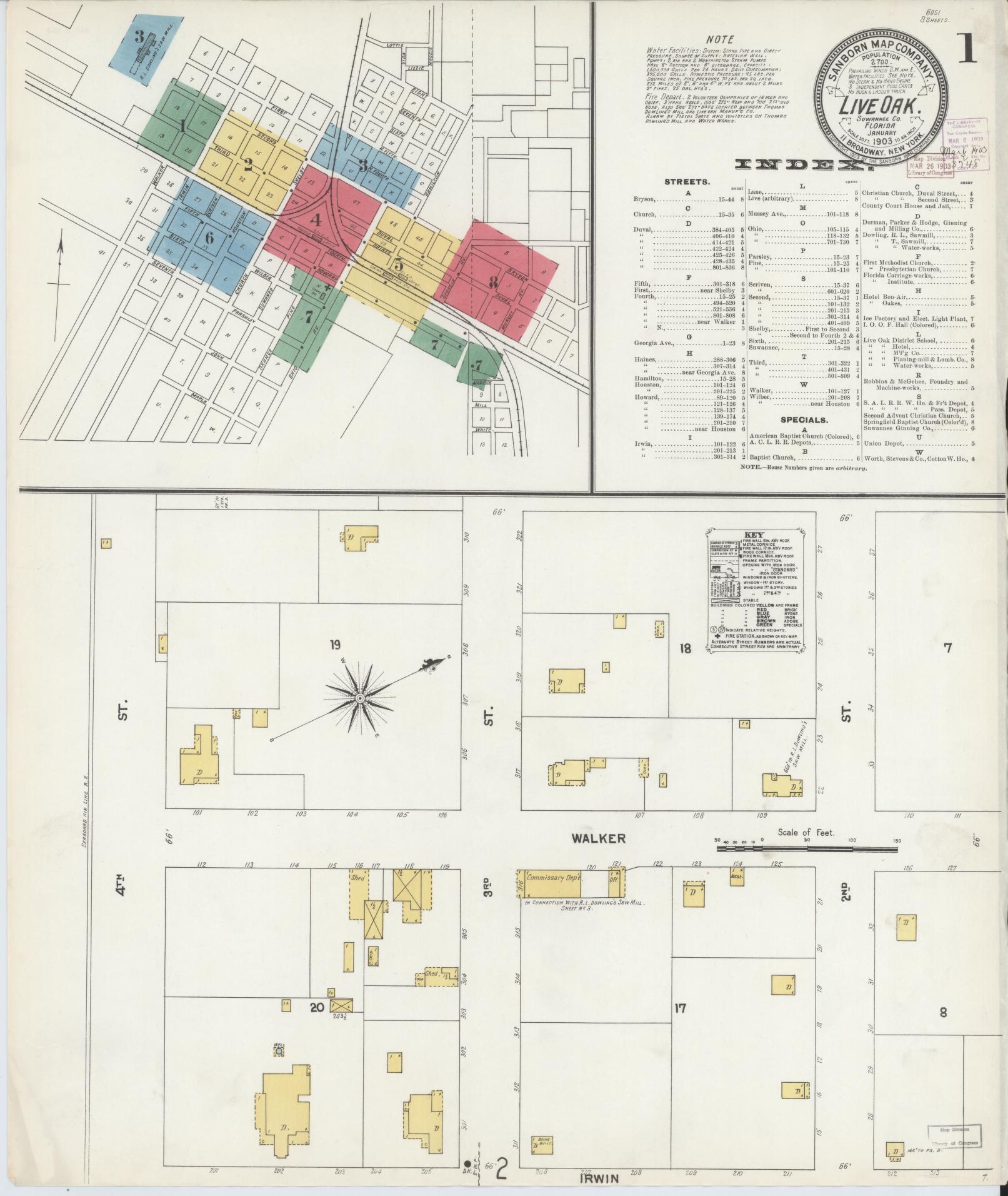 Sanborn Fire Insurance Map from Live Oak, Suwanee County, Florida (1903), Sheet #0001 - Complete Map Set gallery image, historic Sanborn map, vintage wall art, Florida Florida
