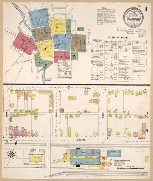 Sanborn Fire Insurance Map from Hollidaysburg, Blair County, Pennsylvania (1906), Sheet #0001 - Historic Sanborn Fire Insurance Map Print, vintage old map wall art, antique decor, genealogy gift, Pennsylvania Pennsylvania map