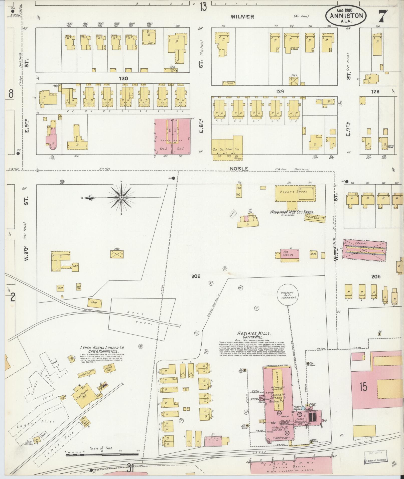 Sanborn Fire Insurance Map from Anniston, Calhoun County, Alabama (1905), Sheet #0007 - Complete Map Set gallery image, historic Sanborn map, vintage wall art, Alabama Alabama