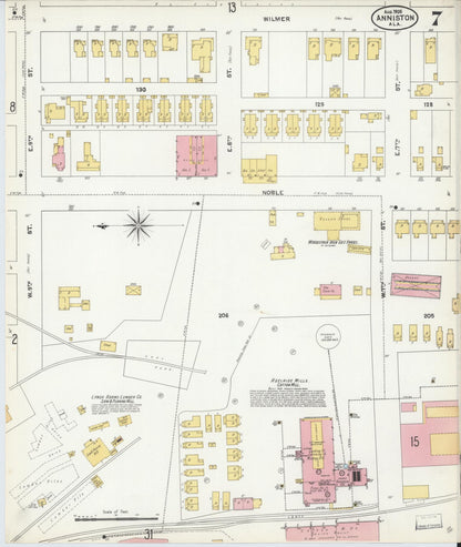 Sanborn Fire Insurance Map from Anniston, Calhoun County, Alabama (1905), Sheet #0007 - Complete Map Set gallery image, historic Sanborn map, vintage wall art, Alabama Alabama
