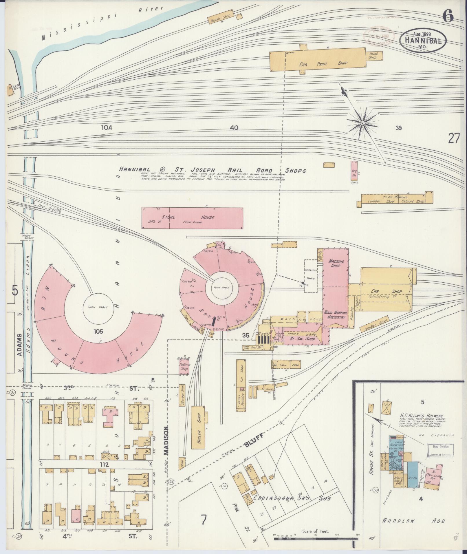 Sanborn Fire Insurance Map from Hannibal, Marion County, Missouri (1899), Sheet #0006 - Historic Sanborn Fire Insurance Map Print, vintage old map wall art, antique decor, genealogy gift, Missouri Missouri map