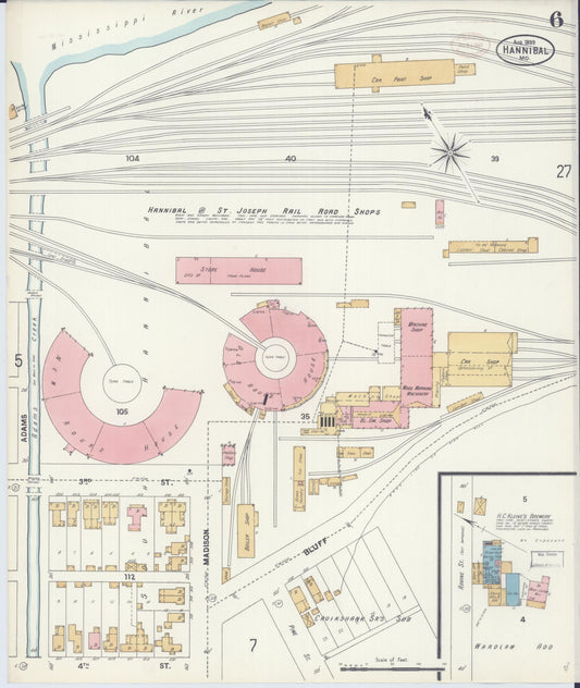Sanborn Fire Insurance Map from Hannibal, Marion County, Missouri (1899), Sheet #0006 - Historic Sanborn Fire Insurance Map Print, vintage old map wall art, antique decor, genealogy gift, Missouri Missouri map