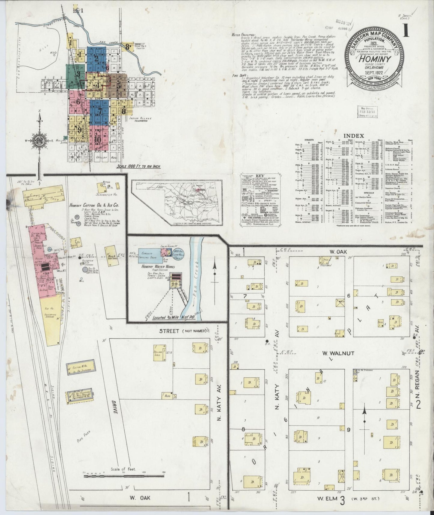 Sanborn Fire Insurance Map from Hominy, Osage County, Oklahoma. (1922) – Historic Sanborn Fire Insurance Map Print