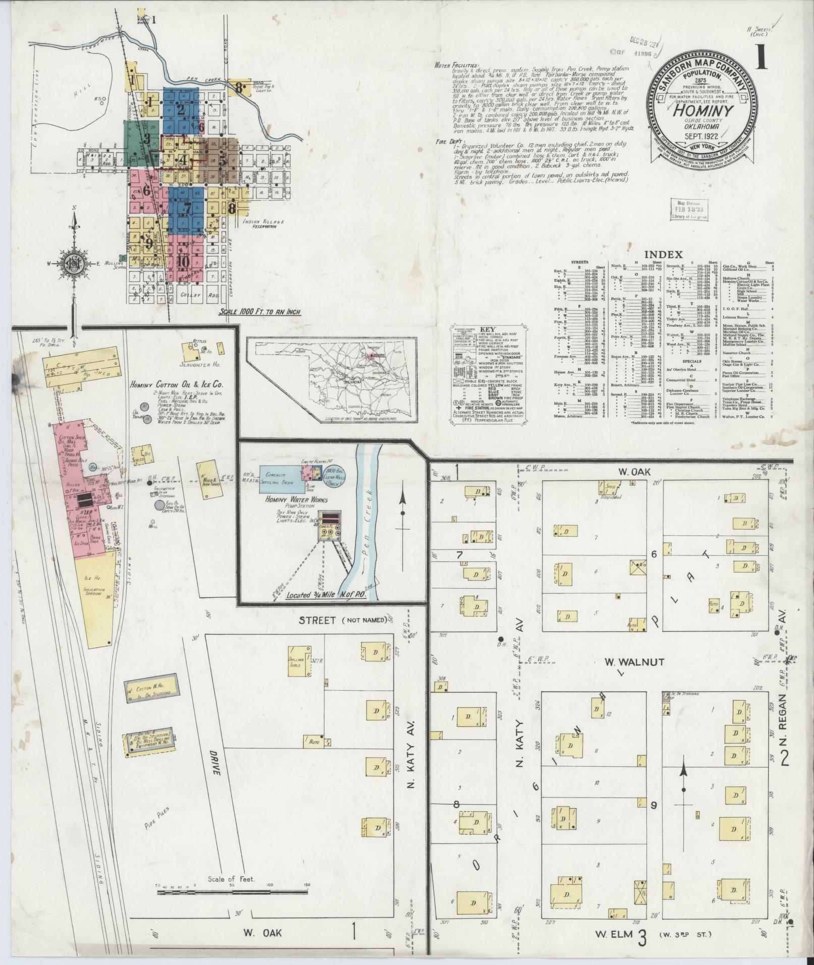 Sanborn Fire Insurance Map from Hominy, Osage County, Oklahoma. (1922) – Historic Sanborn Fire Insurance Map Print