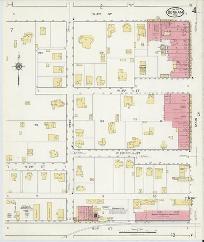 Sanborn Fire Insurance Map from Bonham, Fannin County, Texas (1917), Sheet #0004 - Historic Sanborn Fire Insurance Map Print, vintage old map wall art, antique decor, genealogy gift, Texas Texas map