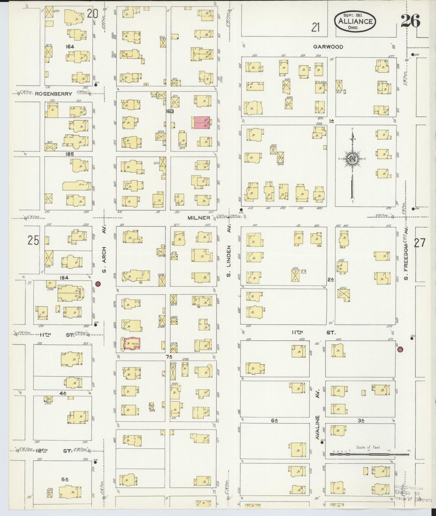 Sanborn Fire Insurance Map from Alliance, Stark County, Ohio (1911), Sheet #0026 - Historic Sanborn Fire Insurance Map Print, vintage old map wall art, antique decor, genealogy gift, Ohio Ohio map