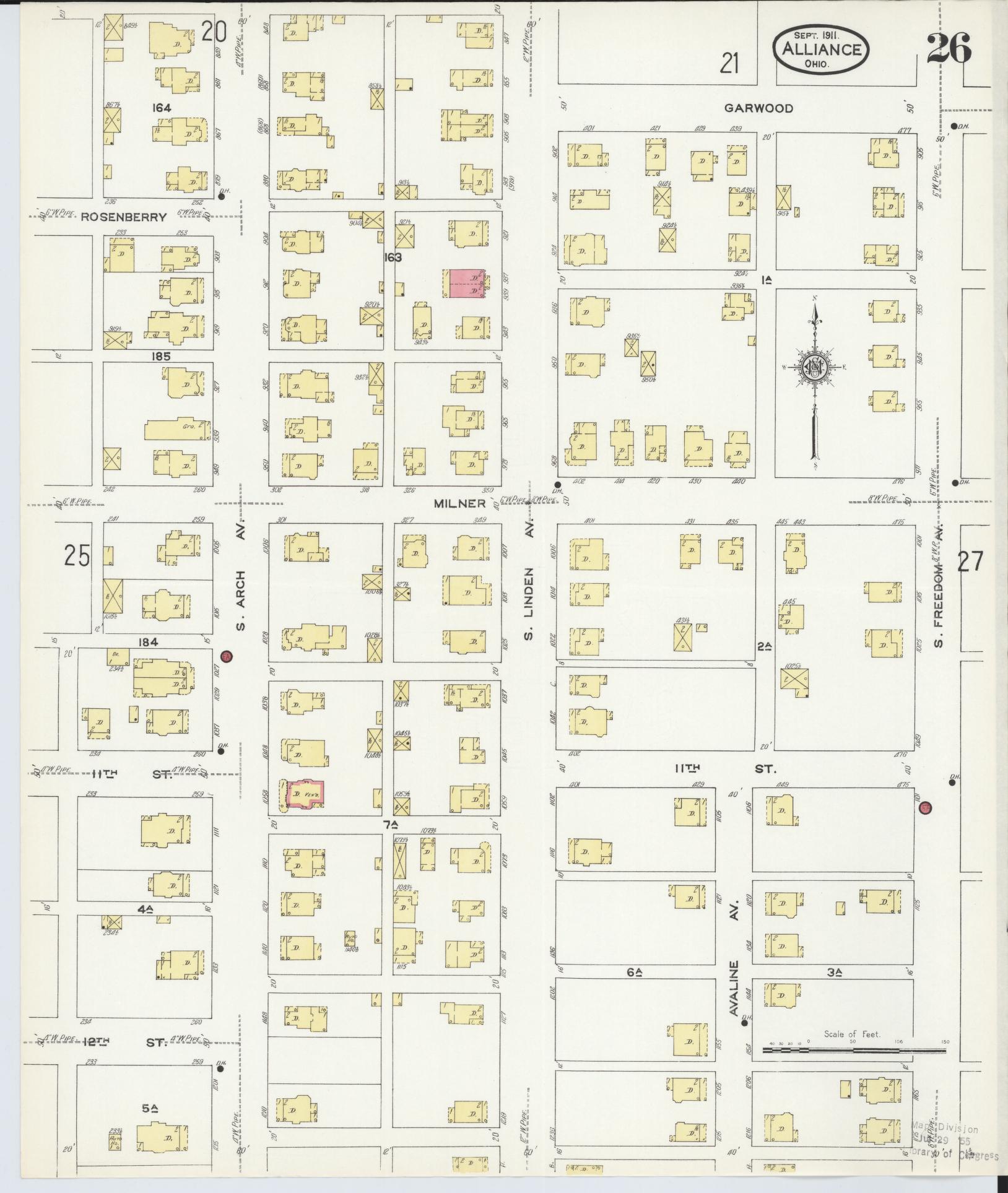 Sanborn Fire Insurance Map from Alliance, Stark County, Ohio (1911), Sheet #0026 - Historic Sanborn Fire Insurance Map Print, vintage old map wall art, antique decor, genealogy gift, Ohio Ohio map