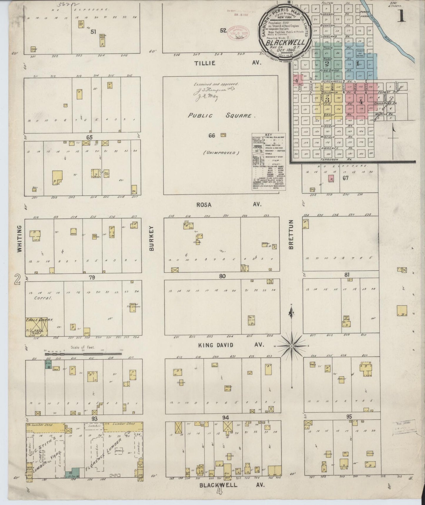 Sanborn Fire Insurance Map from Blackwell, Kay County, Oklahoma (1895), Sheet #0001 - Historic Sanborn Fire Insurance Map Print, vintage old map wall art, antique decor, genealogy gift, Oklahoma Oklahoma map