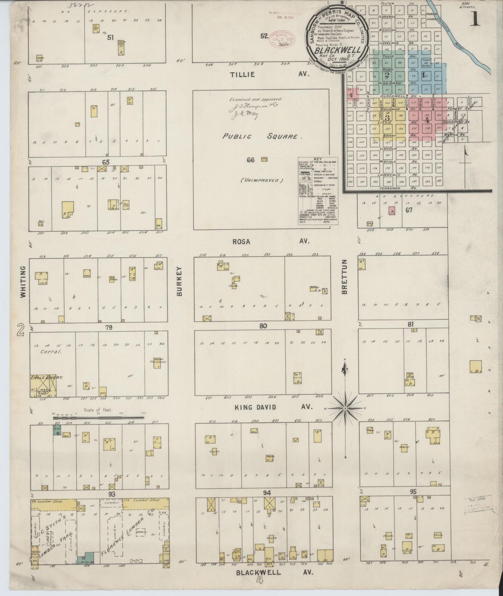 Sanborn Fire Insurance Map from Blackwell, Kay County, Oklahoma (1895), Sheet #0001 - Historic Sanborn Fire Insurance Map Print, vintage old map wall art, antique decor, genealogy gift, Oklahoma Oklahoma map