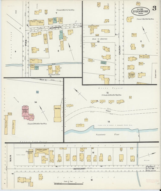 Sanborn Fire Insurance Map from Stockbridge, Berkshire County, Massachusetts (1905), Sheet #0003 - Historic Sanborn Fire Insurance Map Print, vintage old map wall art, antique decor, genealogy gift, Massachusetts Massachusetts map
