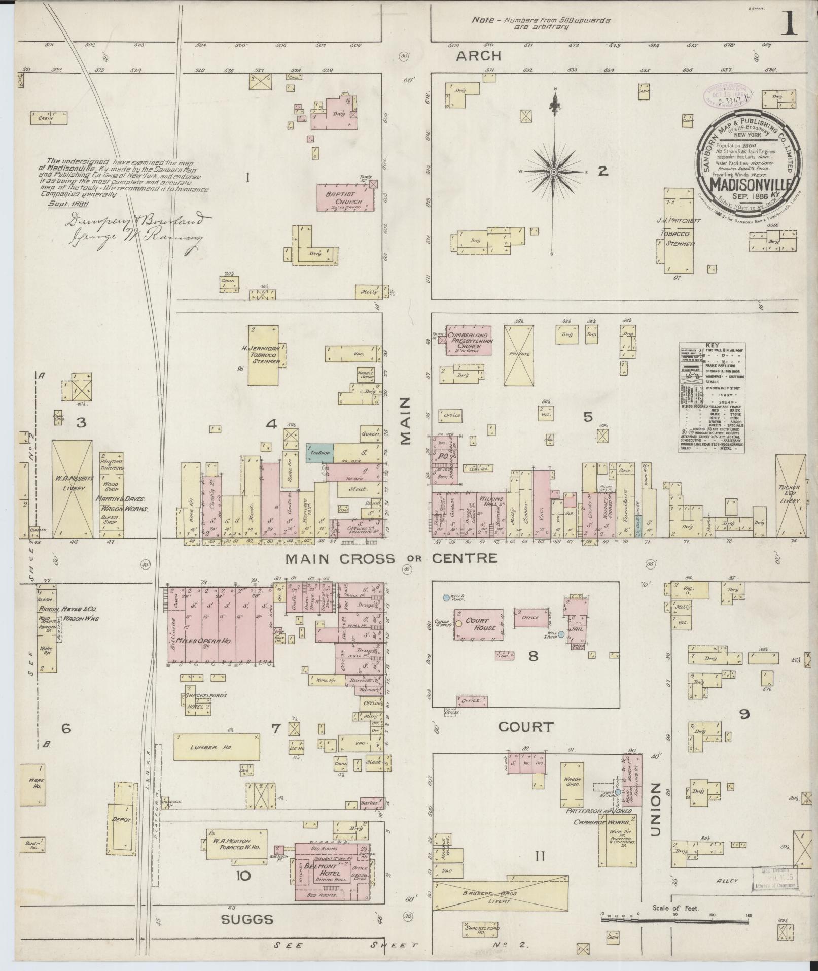 Sanborn Fire Insurance Map from Madisonville, Hopkins County, Kentucky (1886), Sheet #0001 - Historic Sanborn Fire Insurance Map Print, vintage old map wall art, antique decor, genealogy gift, Kentucky Kentucky map