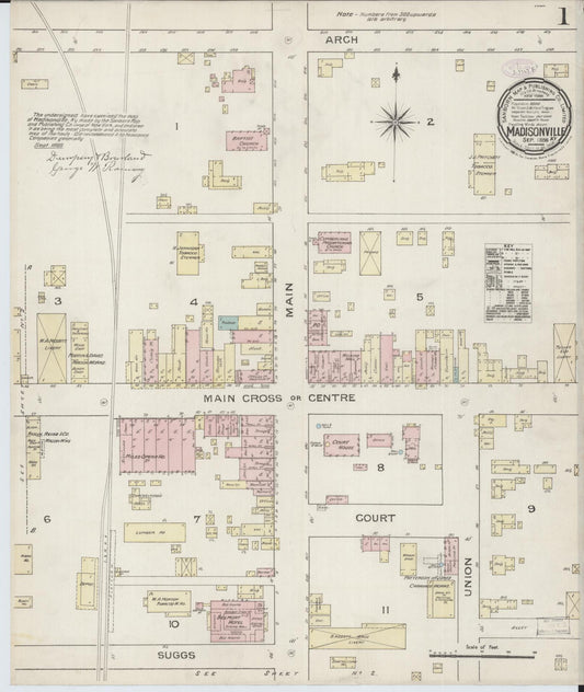Sanborn Fire Insurance Map from Madisonville, Hopkins County, Kentucky (1886), Sheet #0001 - Historic Sanborn Fire Insurance Map Print, vintage old map wall art, antique decor, genealogy gift, Kentucky Kentucky map