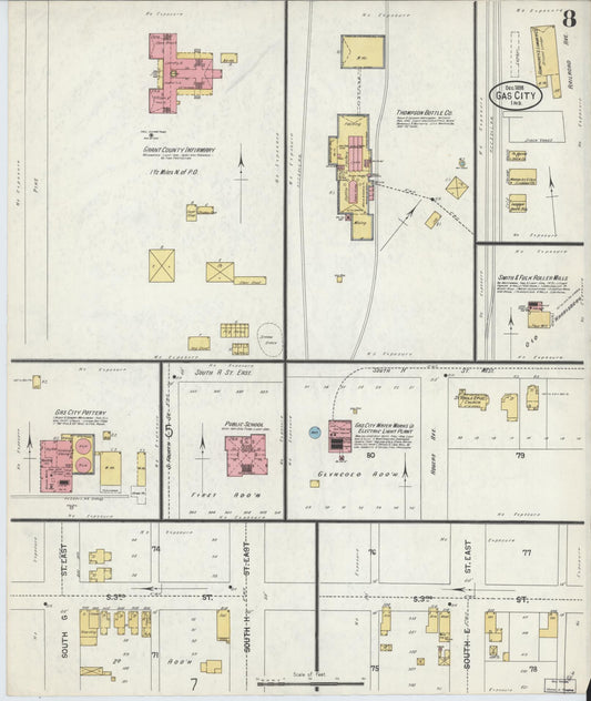Sanborn Fire Insurance Map from Gas City, Grant County, Indiana (1898), Sheet #0008 - Historic Sanborn Fire Insurance Map Print, vintage old map wall art, antique decor, genealogy gift, Indiana Indiana map