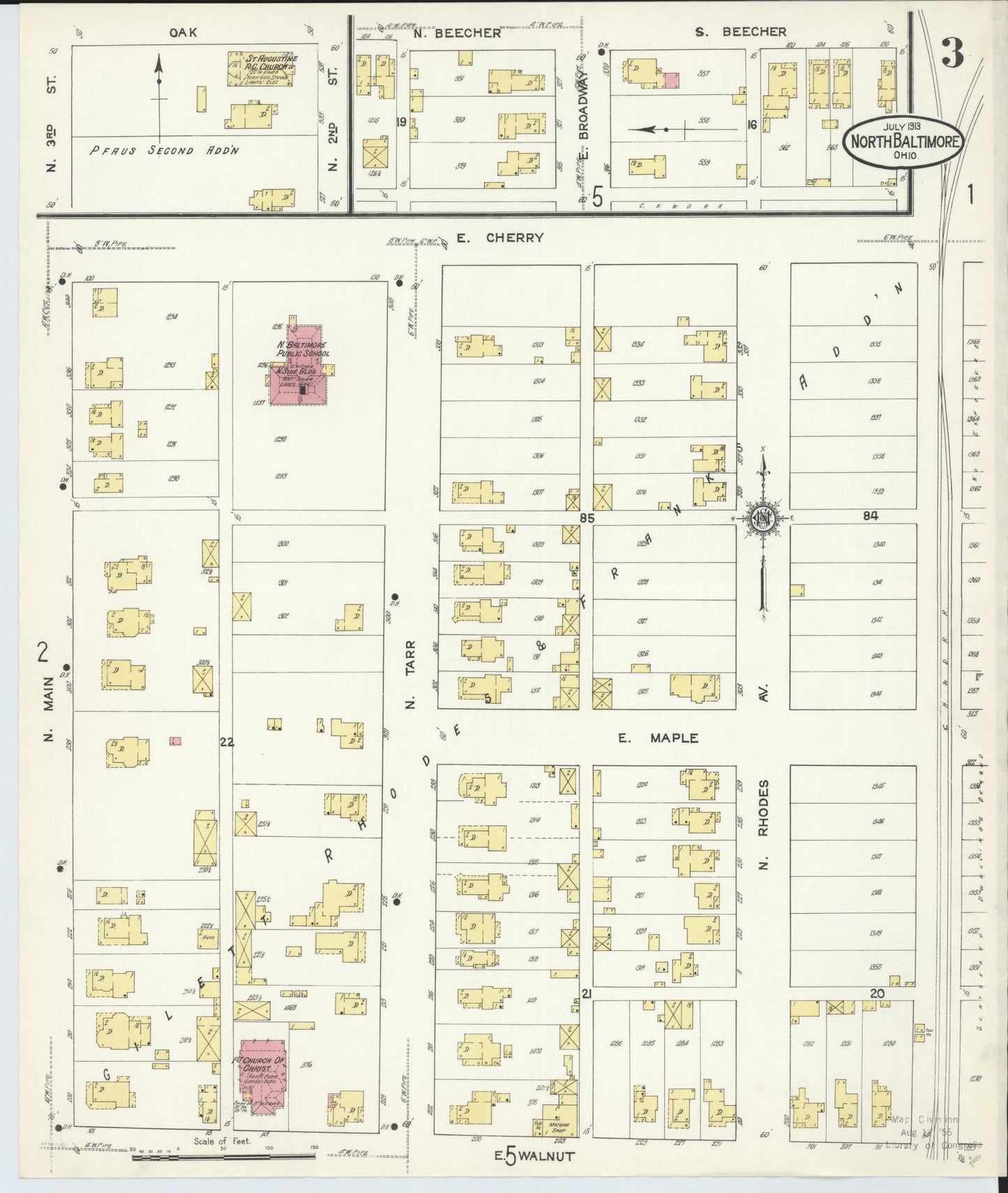 Sanborn Fire Insurance Map from North Baltimore, Wood County, Ohio (1913), Sheet #0003 - Complete Map Set gallery image, historic Sanborn map, vintage wall art, Ohio Ohio