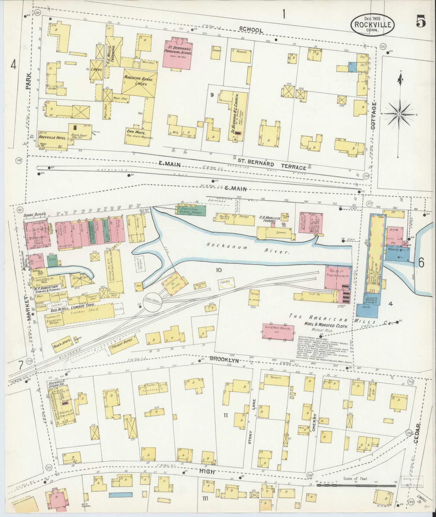 Sanborn Fire Insurance Map from Rockville, Tolland County, Connecticut (1903), Sheet #0005 - Complete Map Set gallery image, historic Sanborn map, vintage wall art, Connecticut Connecticut