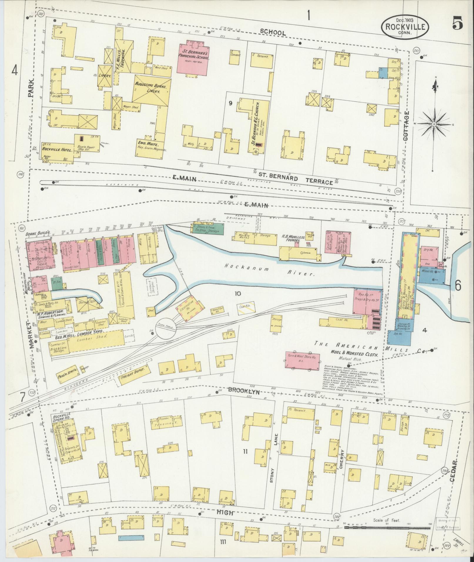 Sanborn Fire Insurance Map from Rockville, Tolland County, Connecticut (1903), Sheet #0005 - Complete Map Set gallery image, historic Sanborn map, vintage wall art, Connecticut Connecticut