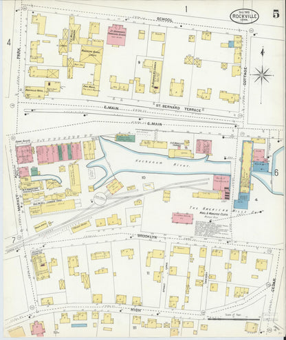 Sanborn Fire Insurance Map from Rockville, Tolland County, Connecticut (1903), Sheet #0005 - Complete Map Set gallery image, historic Sanborn map, vintage wall art, Connecticut Connecticut