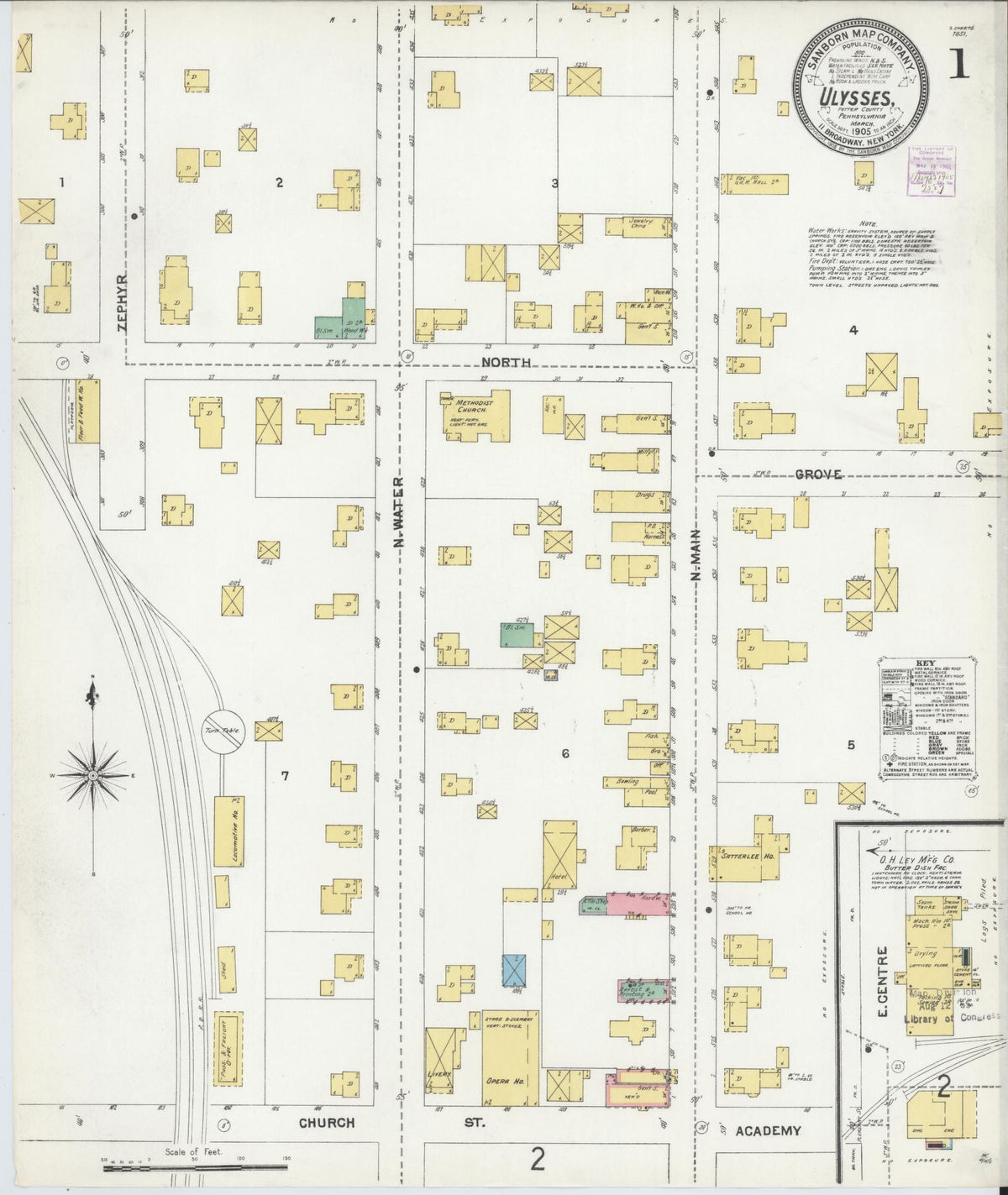 Sanborn Fire Insurance Map from Ulysses, Potter County, Pennsylvania (1905), Sheet #0001 - Historic Sanborn Fire Insurance Map Print, vintage old map wall art, antique decor, genealogy gift, Pennsylvania Pennsylvania map