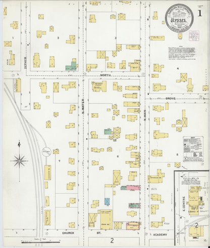 Sanborn Fire Insurance Map from Ulysses, Potter County, Pennsylvania (1905), Sheet #0001 - Historic Sanborn Fire Insurance Map Print, vintage old map wall art, antique decor, genealogy gift, Pennsylvania Pennsylvania map