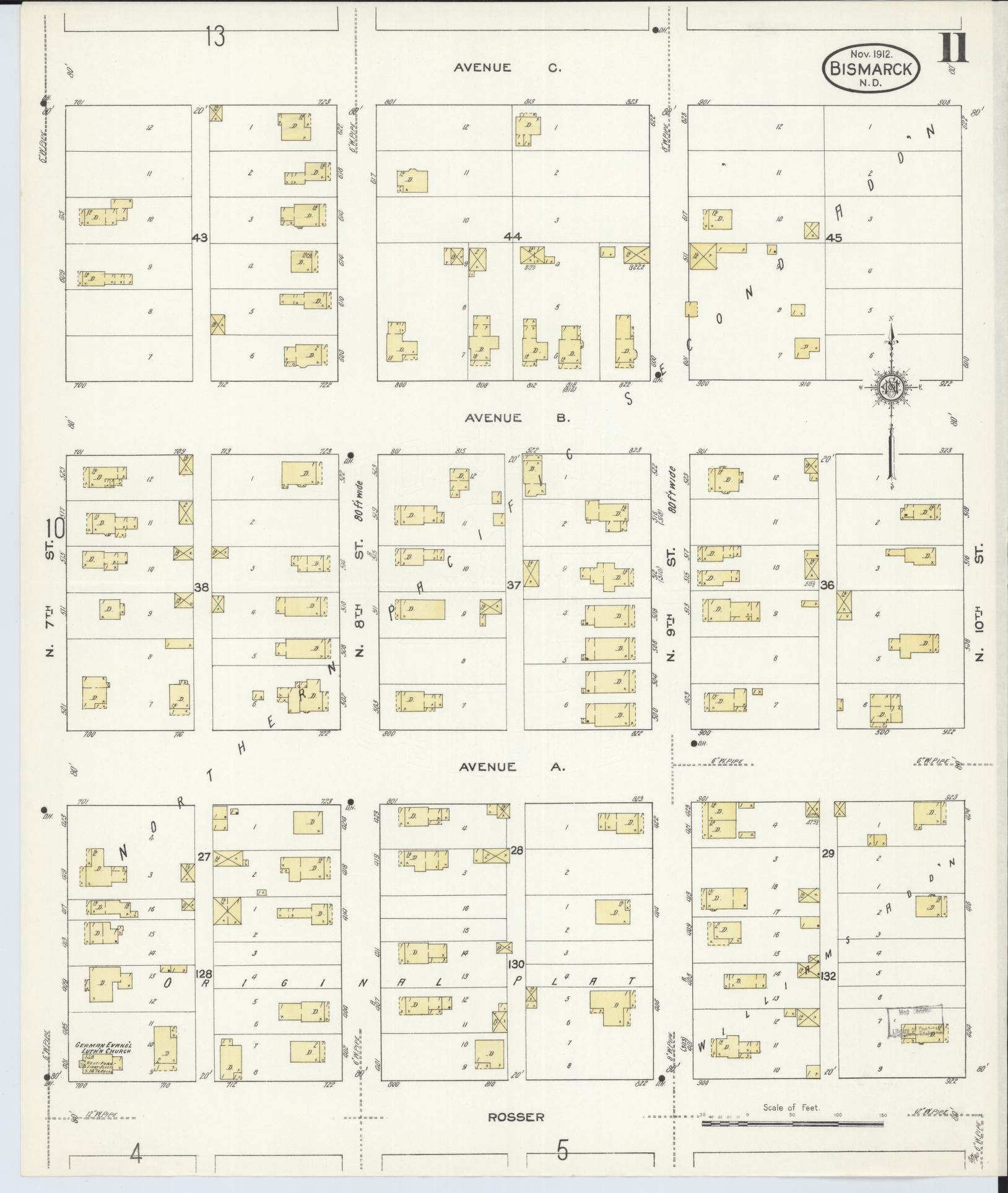 Sanborn Fire Insurance Map from Bismarck, Burleigh County, North Dakota (1912), Sheet #0011 - Complete Map Set gallery image, historic Sanborn map, vintage wall art, North Dakota North Dakota