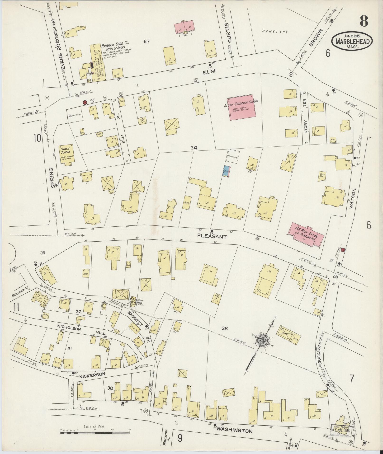 Sanborn Fire Insurance Map from Marblehead, Essex County, Massachusetts (1915), Sheet #0008 - Complete Map Set gallery image, historic Sanborn map, vintage wall art, Massachusetts Massachusetts