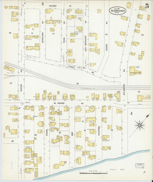 Sanborn Fire Insurance Map from Old Orchard, York County, Maine (1908), Sheet #0005 - Historic Sanborn Fire Insurance Map Print, vintage old map wall art, antique decor, genealogy gift, Maine Maine map