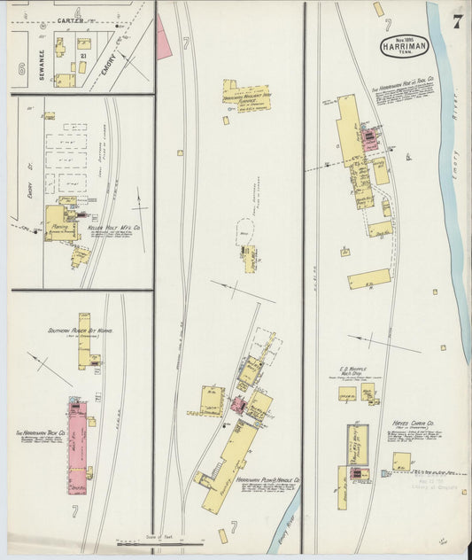 Sanborn Fire Insurance Map from Harriman, Roane County, Tennessee (1895), Sheet #0007 - Historic Sanborn Fire Insurance Map Print, vintage old map wall art, antique decor, genealogy gift, Tennessee Tennessee map