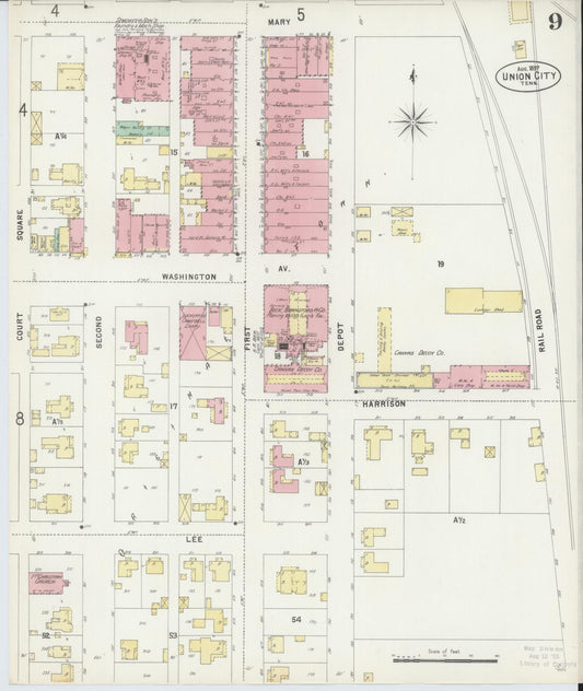 Sanborn Fire Insurance Map from Union City, Obion County, Tennessee (1897), Sheet #0009 - Historic Sanborn Fire Insurance Map Print, vintage old map wall art, antique decor, genealogy gift, Tennessee Tennessee map