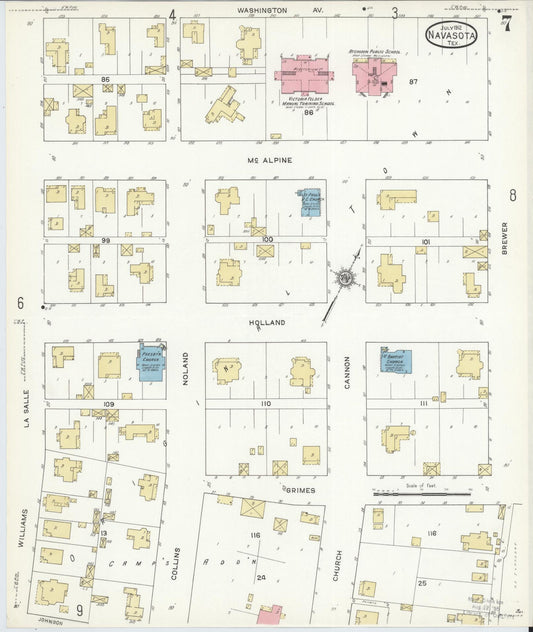 Sanborn Fire Insurance Map from Navasota, Grimes County, Texas (1912), Sheet #0007 - Historic Sanborn Fire Insurance Map Print, vintage old map wall art, antique decor, genealogy gift, Texas Texas map