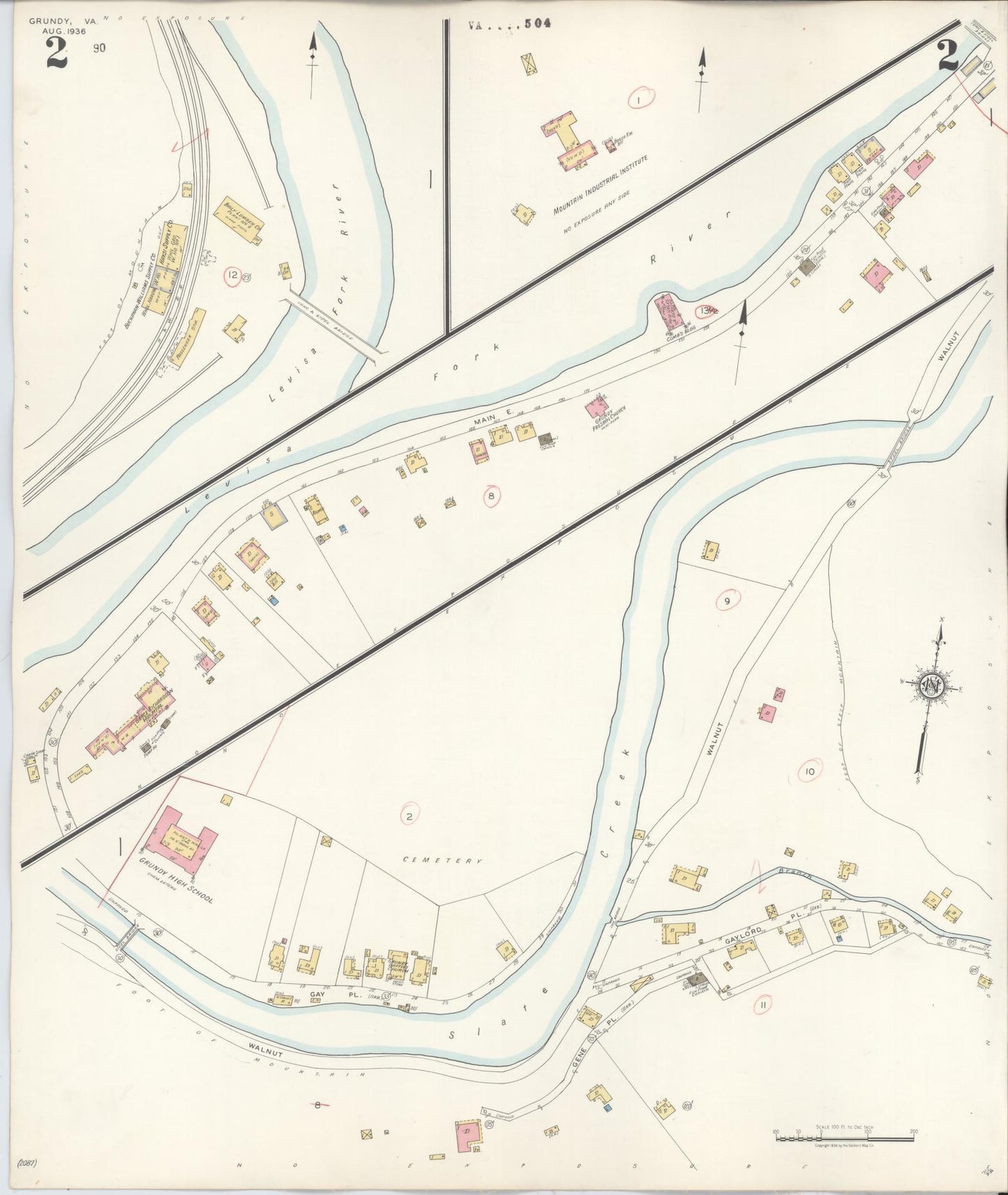 Sanborn Fire Insurance Map from Grundy, Buchanan County, Virginia (1936), Sheet #0002 - Complete Map Set gallery image, historic Sanborn map, vintage wall art, Virginia Virginia