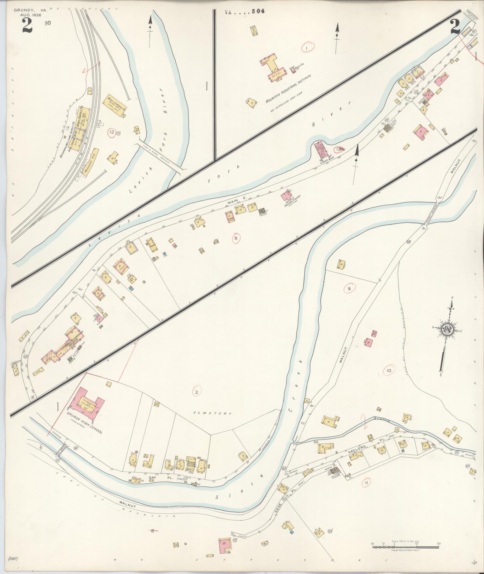 Sanborn Fire Insurance Map from Grundy, Buchanan County, Virginia (1936), Sheet #0002 - Complete Map Set gallery image, historic Sanborn map, vintage wall art, Virginia Virginia