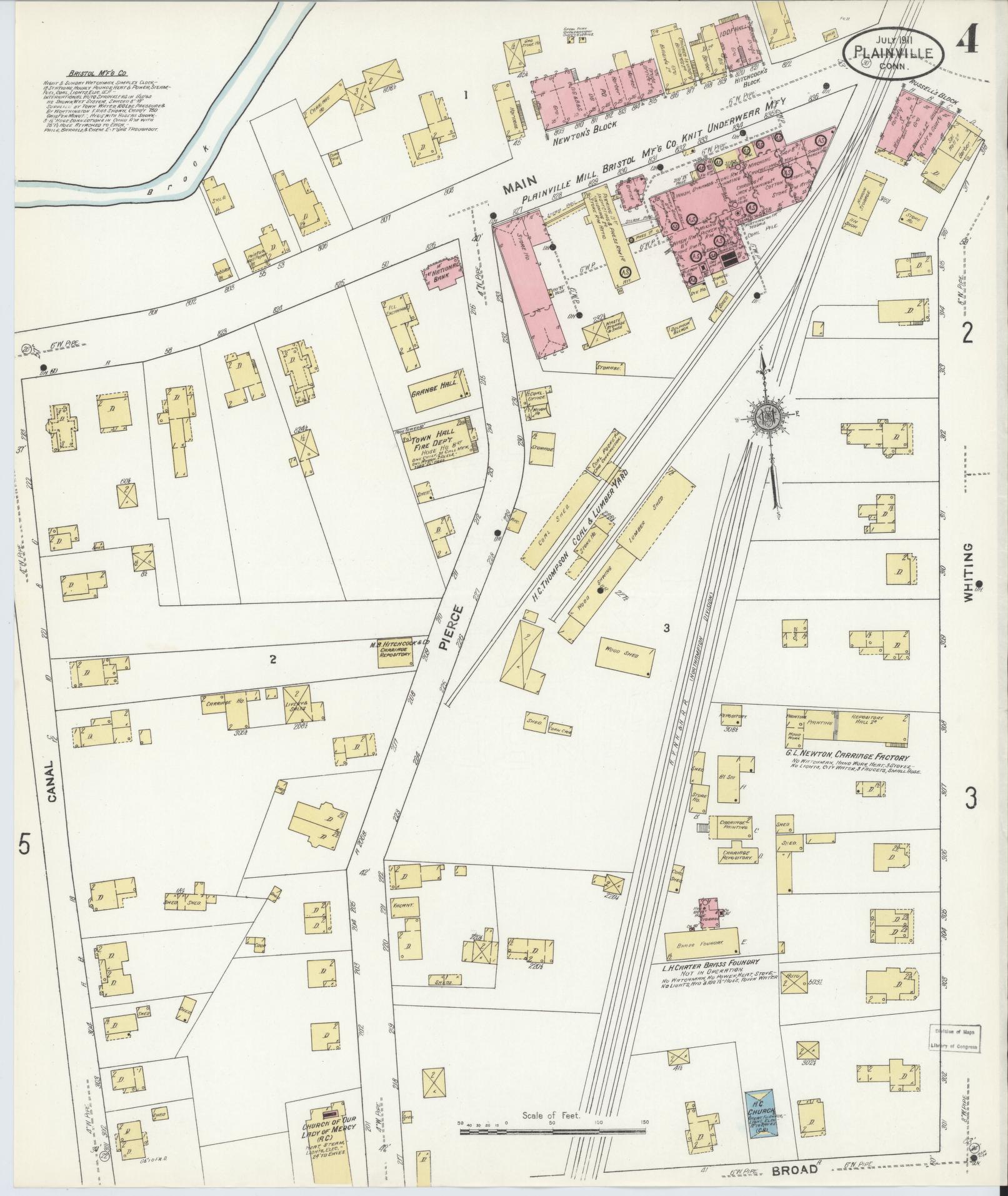 Sanborn Fire Insurance Map from Plainville, Hartford County, Connecticut (1911), Sheet #0004 - Historic Sanborn Fire Insurance Map Print, vintage old map wall art, antique decor, genealogy gift, Connecticut Connecticut map