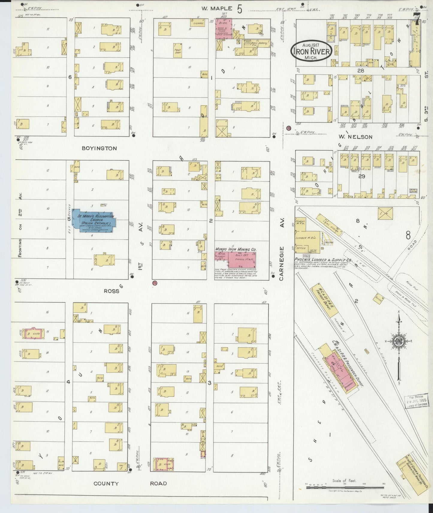 Sanborn Fire Insurance Map from Iron River, Iron County, Michigan (1917), Sheet #0007 - Complete Map Set gallery image, historic Sanborn map, vintage wall art, Michigan Michigan