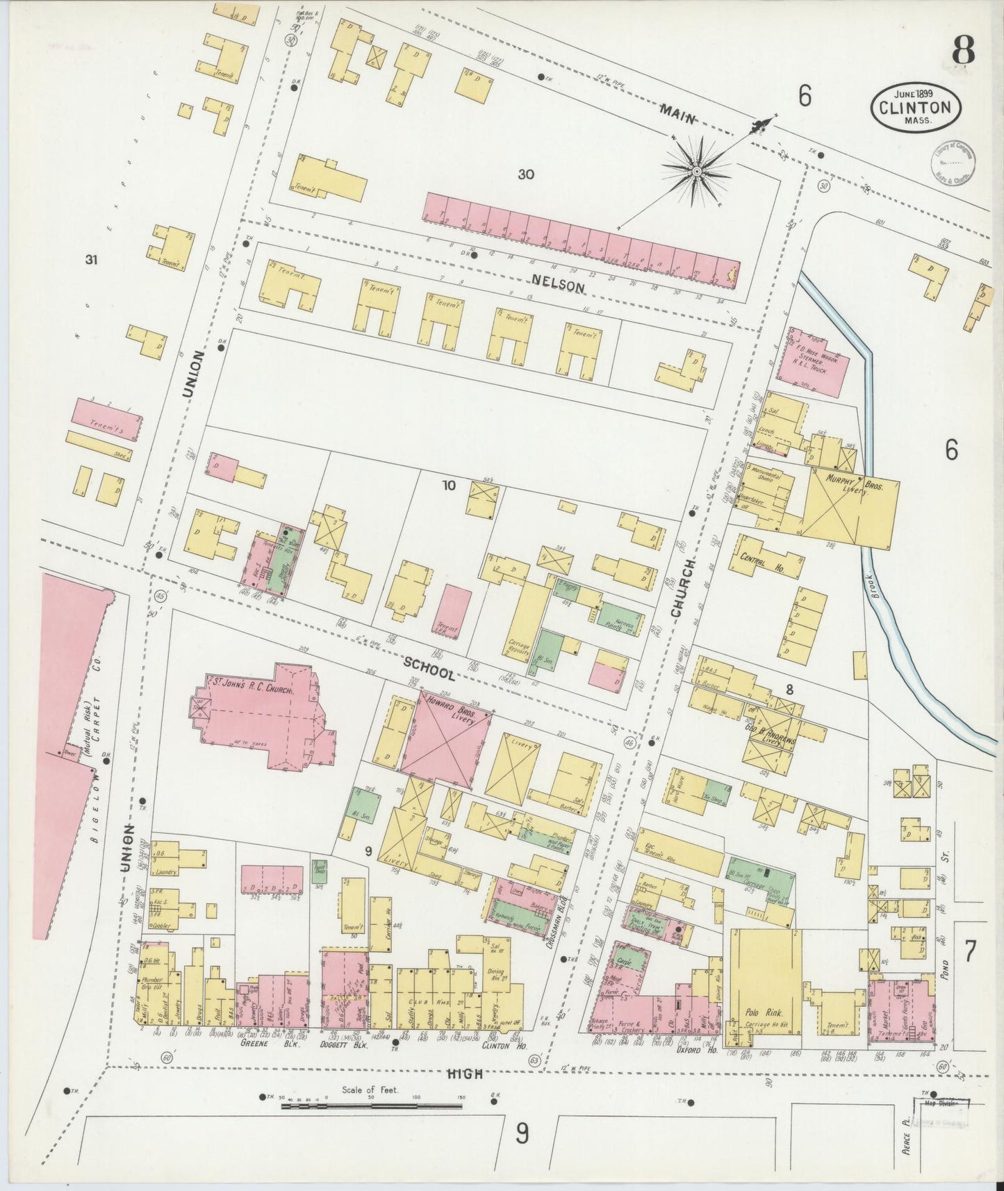 Sanborn Fire Insurance Map from Clinton, Worcester County, Massachusetts (1899), Sheet #0008 - Complete Map Set gallery image, historic Sanborn map, vintage wall art, Massachusetts Massachusetts