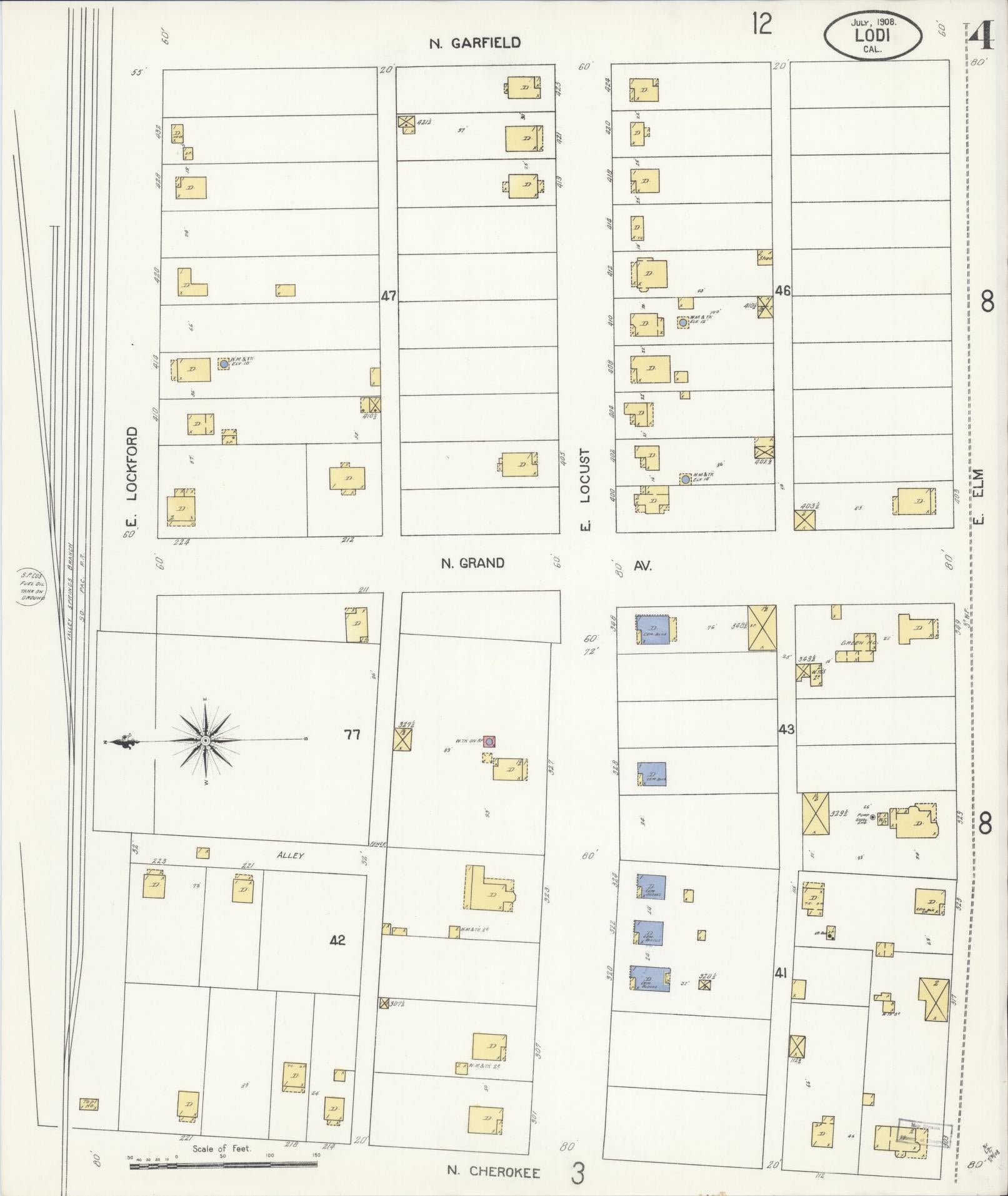 Sanborn Fire Insurance Map from Lodi, San Joaquin County, California (1908), Sheet #0004 - Historic Sanborn Fire Insurance Map Print, vintage old map wall art, antique decor, genealogy gift, California California map