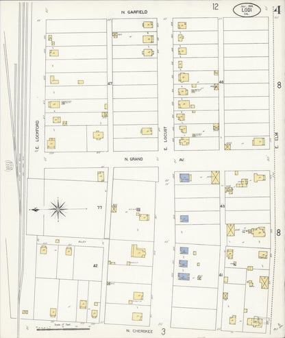 Sanborn Fire Insurance Map from Lodi, San Joaquin County, California (1908), Sheet #0004 - Historic Sanborn Fire Insurance Map Print, vintage old map wall art, antique decor, genealogy gift, California California map