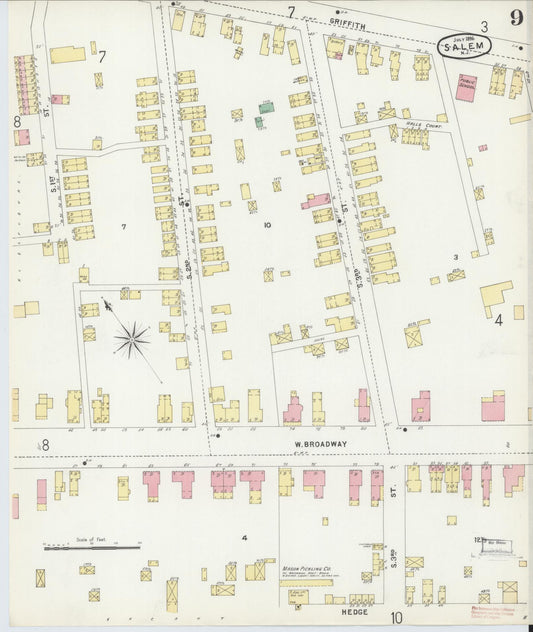 Sanborn Fire Insurance Map from Salem, Salem County, New Jersey (1896), Sheet #0009 - Historic Sanborn Fire Insurance Map Print, vintage old map wall art, antique decor, genealogy gift, New Jersey New Jersey map