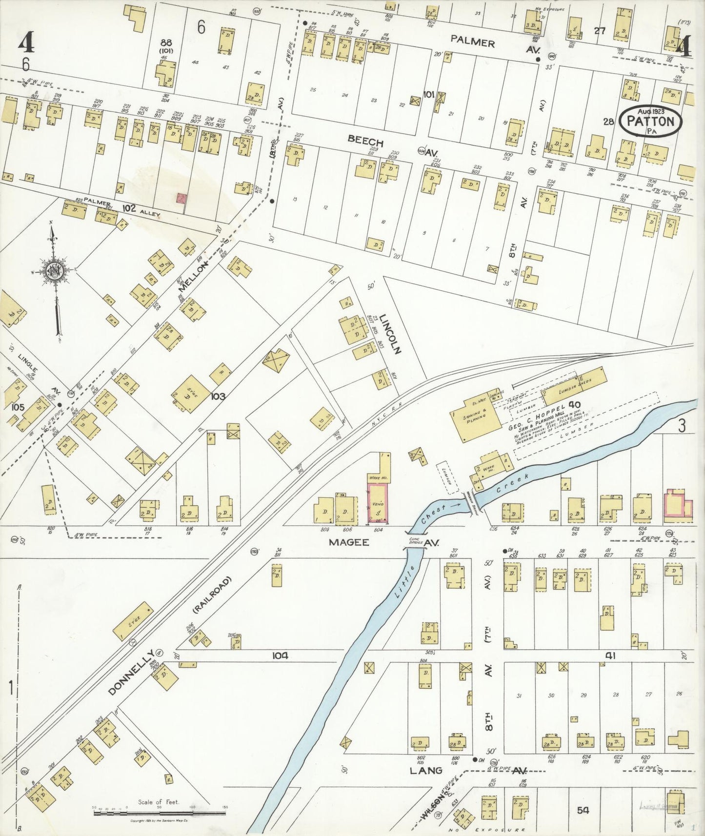 Sanborn Fire Insurance Map from Patton, Cambria County, Pennsylvania (1923), Sheet #0004 - Historic Sanborn Fire Insurance Map Print, vintage old map wall art, antique decor, genealogy gift, Pennsylvania Pennsylvania map