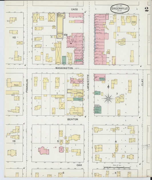 Sanborn Fire Insurance Map from Greenville, Montcalm County, Michigan (1892), Sheet #0002 - Historic Sanborn Fire Insurance Map Print, vintage old map wall art, antique decor, genealogy gift, Michigan Michigan map