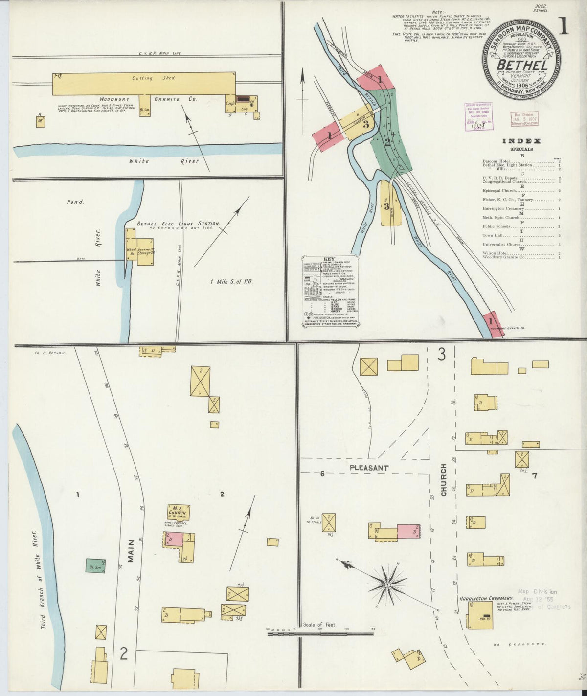 Sanborn Fire Insurance Map from Bethel, Windsor County, Vermont (1906), Sheet #0001 - Historic Sanborn Fire Insurance Map Print, vintage old map wall art, antique decor, genealogy gift, Vermont Vermont map