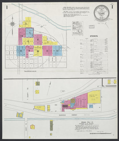 Sanborn Fire Insurance Map from Tempe, Maricopa County, Arizona (1927), Sheet #0001 - Complete Map Set gallery image, historic Sanborn map, vintage wall art, Arizona Arizona