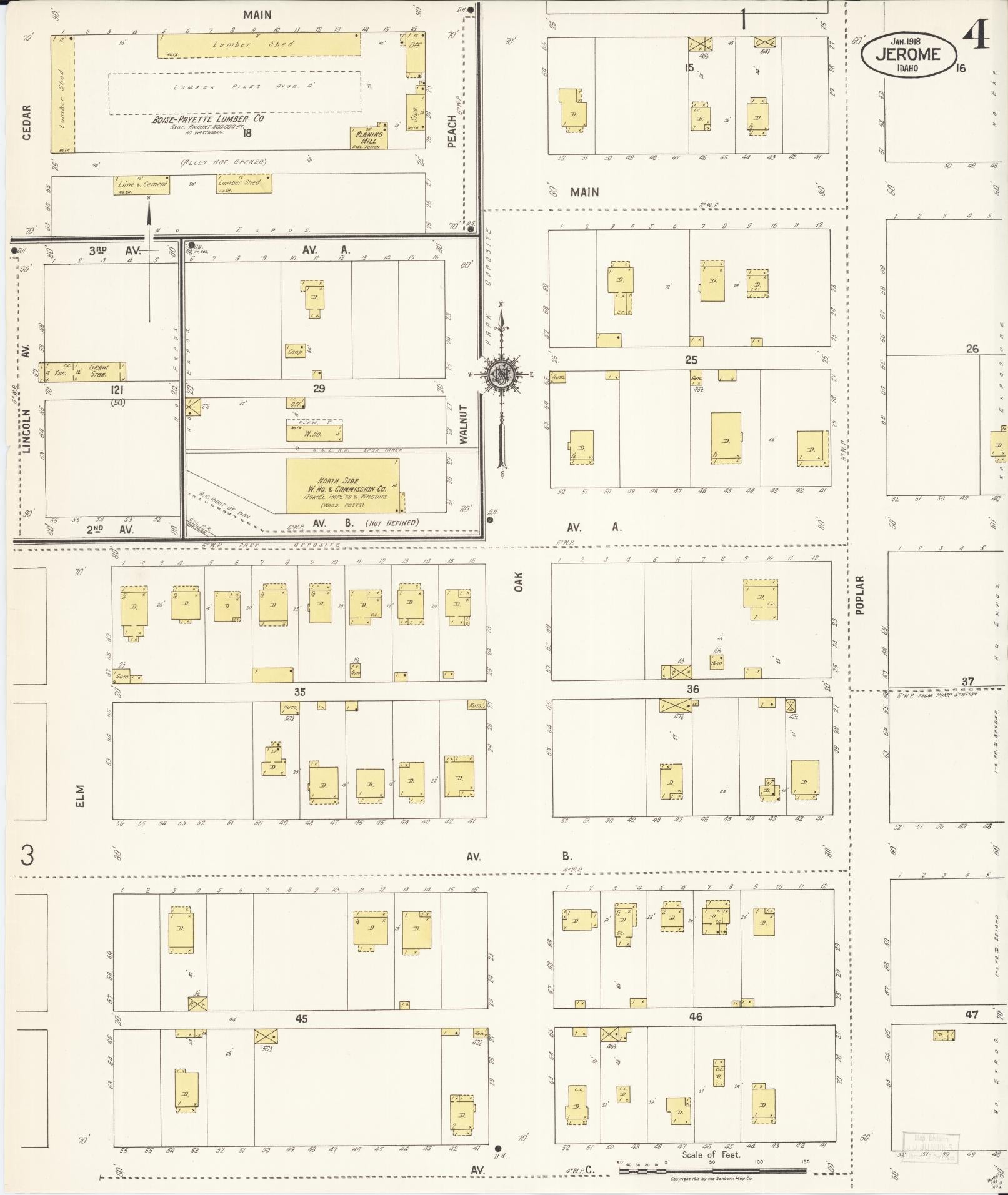 Sanborn Fire Insurance Map from Jerome, Jerome County, Idaho (1918), Sheet #0004 - Historic Sanborn Fire Insurance Map Print, vintage old map wall art, antique decor, genealogy gift, Idaho Idaho map