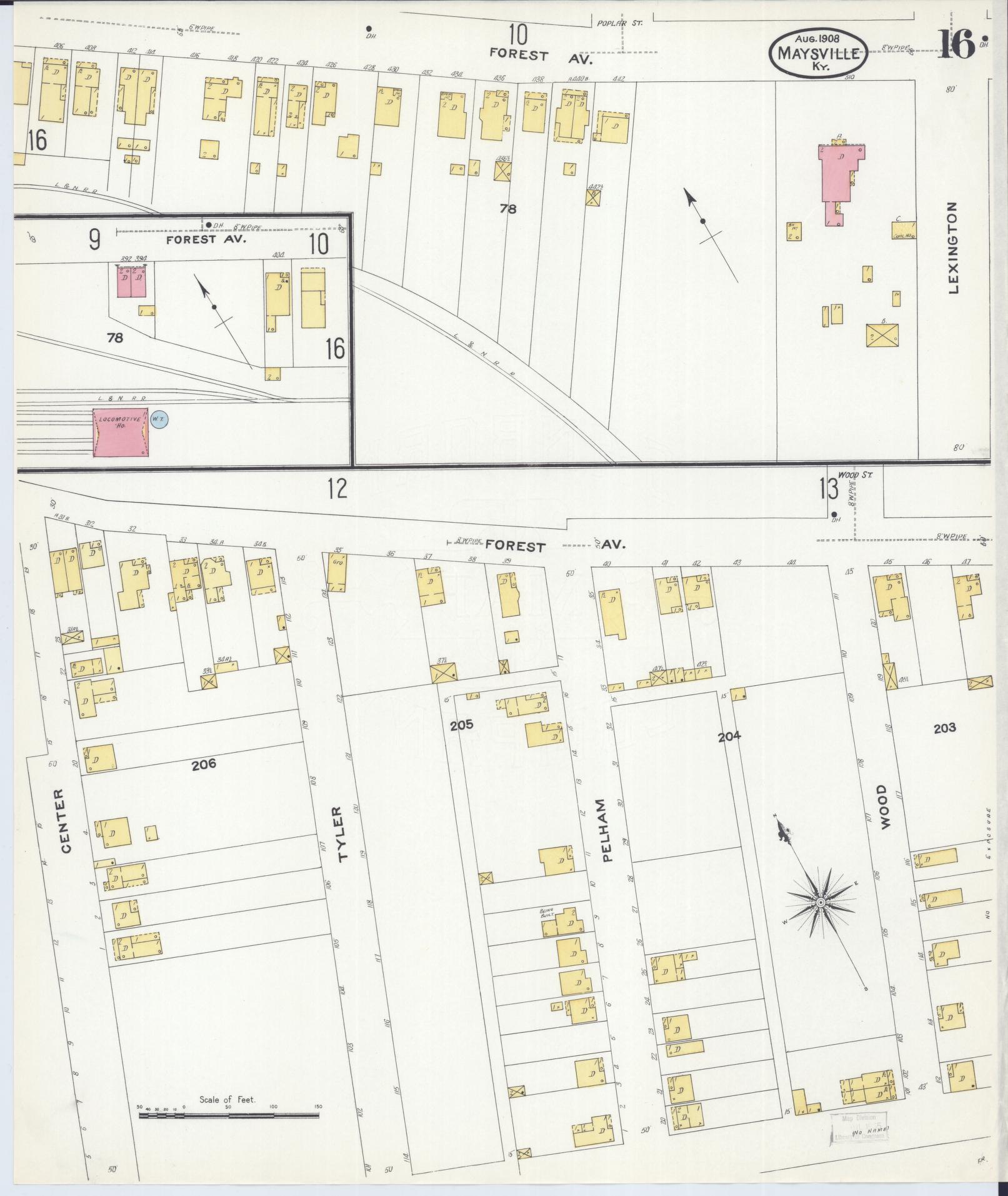 Sanborn Fire Insurance Map from Maysville, Mason County, Kentucky (1908), Sheet #0016 - Historic Sanborn Fire Insurance Map Print, vintage old map wall art, antique decor, genealogy gift, Kentucky Kentucky map
